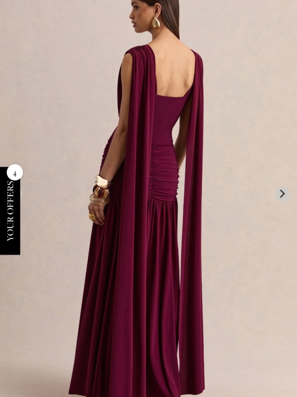 Club L London Amelisse Burgundy Maxi Dress Ruched Plunge Neck Cape